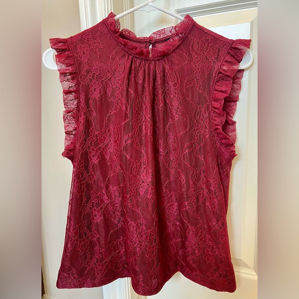 Express sleeveless lace ruffle top